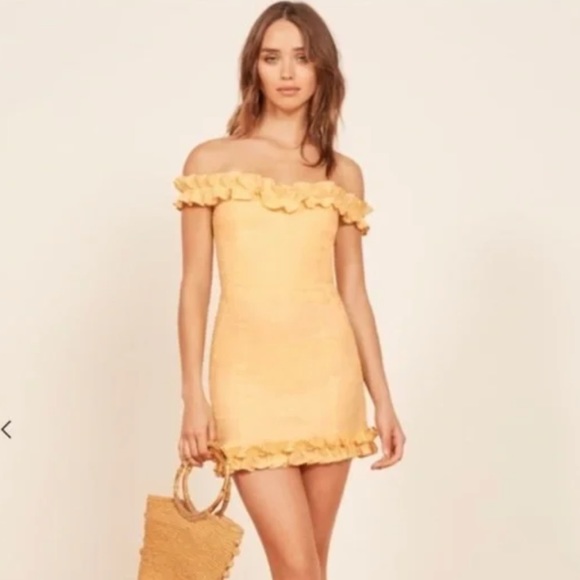 Reformation Bonita Dress in Lemon - Picture 1 of 7